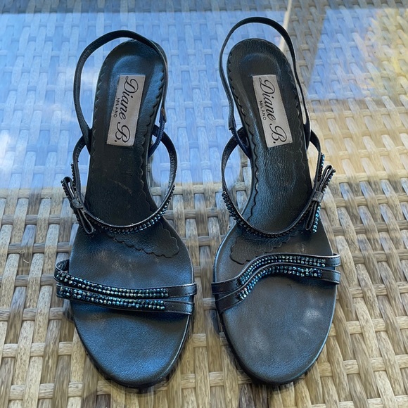 Diane B Shoes Diane B Navy Leather Heels Rhinestone Embellished